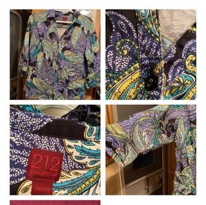 212 Collection Large Multicolor Paisley Shirt 3/4 Sleeves Button Down